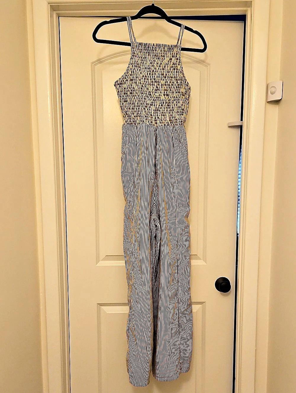 American Eagle Striped Smocked Jumpsuit in White & Black Like New